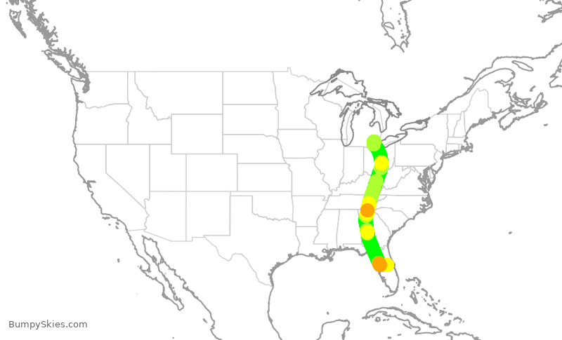 Turbulence forecast map for DAL337, MCO to DTW