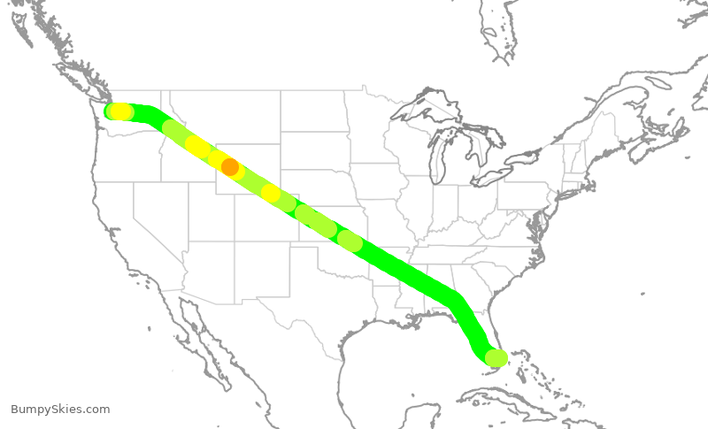 Turbulence forecast map for DAL338, SEA to FLL