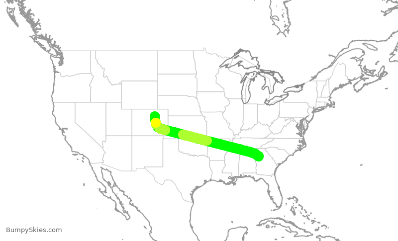 Turbulence forecast map for DAL341, DEN to ATL