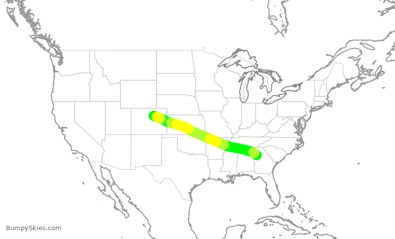 Turbulence forecast map for DAL346, DEN to ATL
