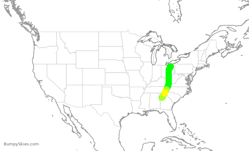 Turbulence forecast map for DAL349, CLE to ATL