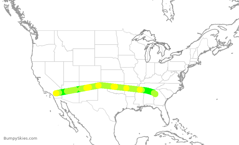 Turbulence forecast map for DAL349, PSP to ATL
