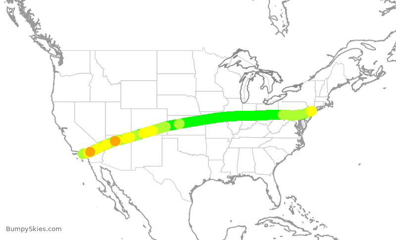 Turbulence forecast map for DAL353, JFK to LAX