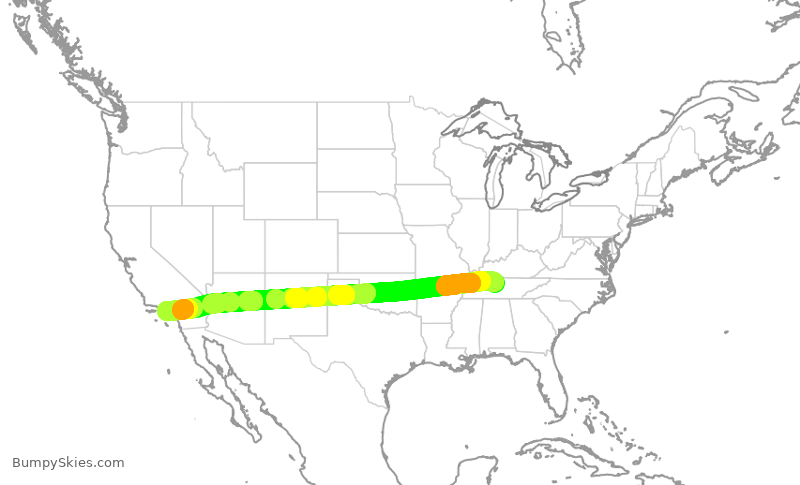 Turbulence forecast map for DAL355, BNA to LAX