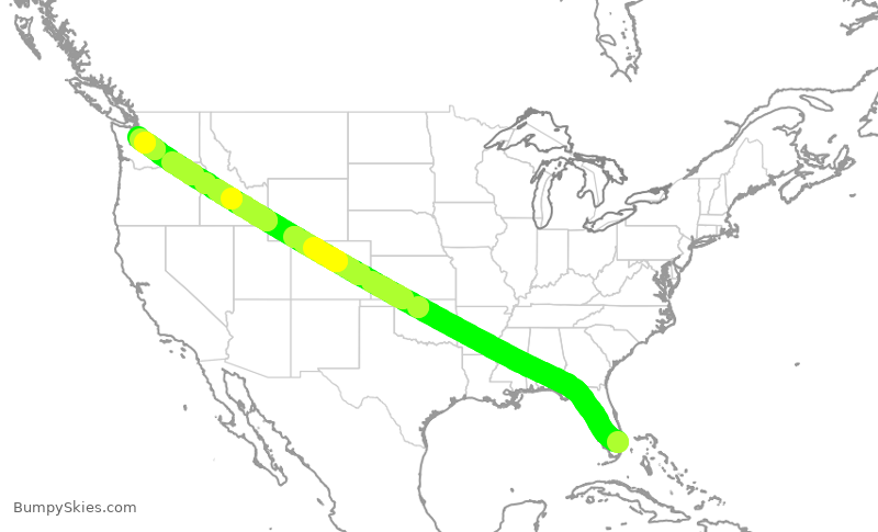 Turbulence forecast map for DAL356, FLL to SEA
