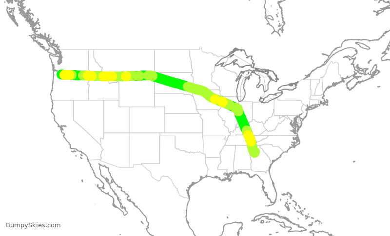 Turbulence forecast map for DAL357, ATL to PDX