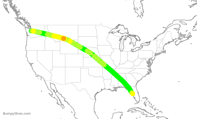 Turbulence forecast map for DAL358, SEA to TPA