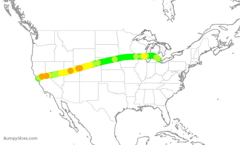 Turbulence forecast map for DAL361, SFO to DTW