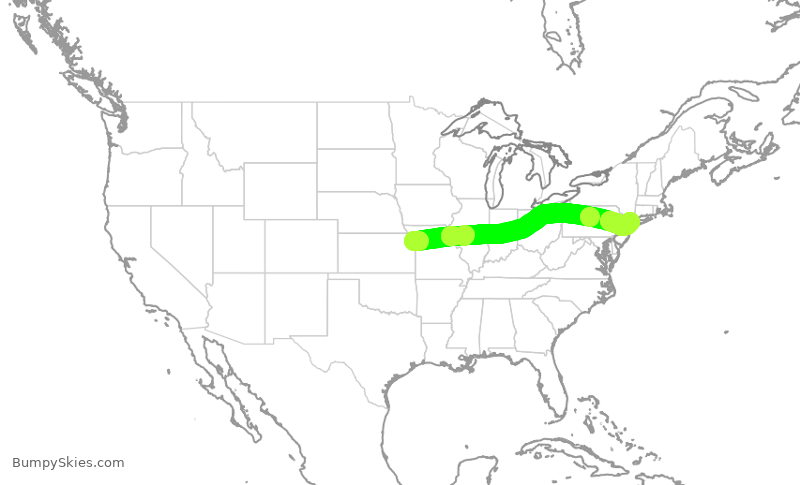 Turbulence forecast map for DAL370, MCI to LGA