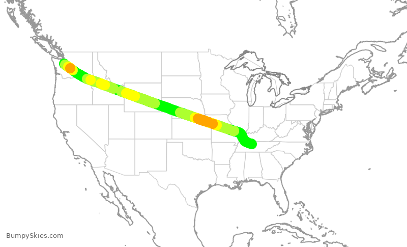 Turbulence forecast map for DAL372, BNA to SEA