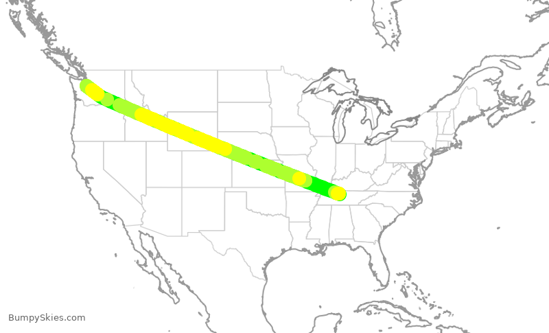 Turbulence forecast map for DAL373, BNA to SEA