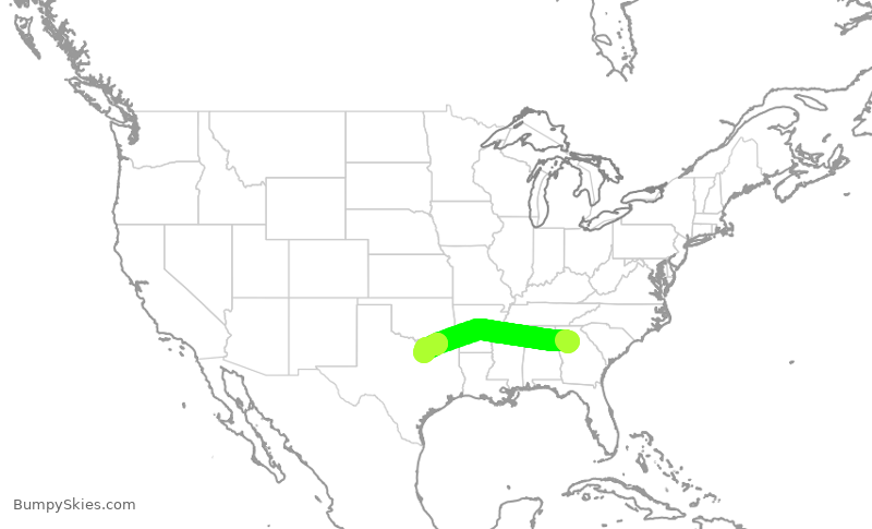 Turbulence forecast map for DAL374, ATL to DFW