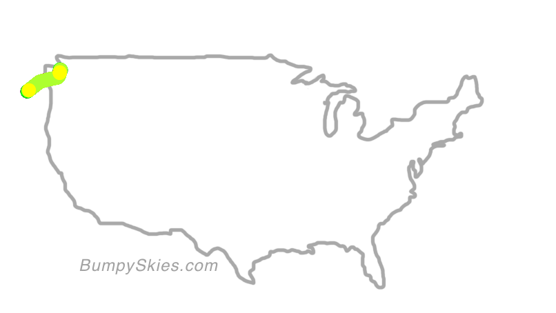 Map of continental US with illustrated flight path and turbulence forecast (described in text below)