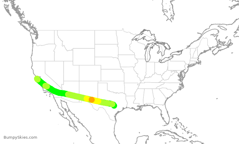 Turbulence forecast map for DAL381, SFO to AUS
