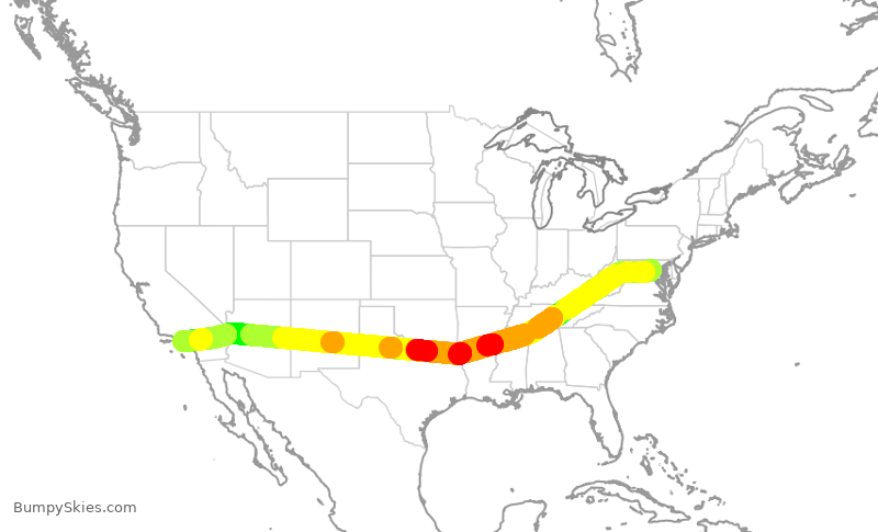Turbulence forecast map for DAL382, DCA to LAX