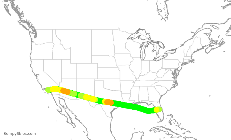 Turbulence forecast map for DAL382, MCO to LAX