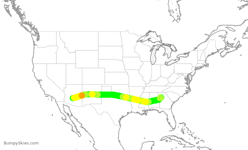 Turbulence forecast map for DAL386, PHX to ATL