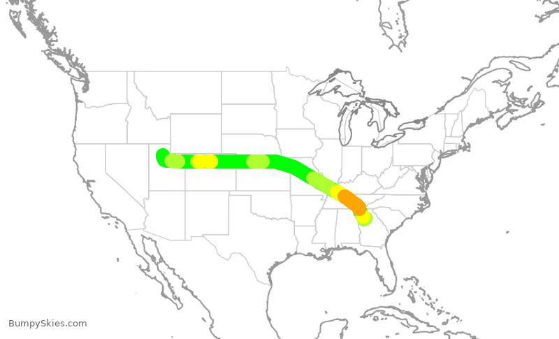Turbulence forecast map for DAL387, ATL to SLC