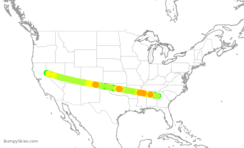 Turbulence forecast map for DAL391, ATL to RNO
