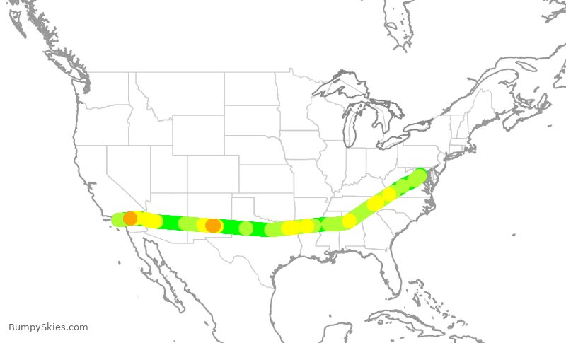 Turbulence forecast map for DAL392, DCA to LAX