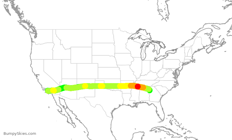 Turbulence forecast map for DAL395, LAX to ATL
