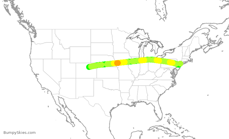 Turbulence forecast map for DAL398, DEN to LGA