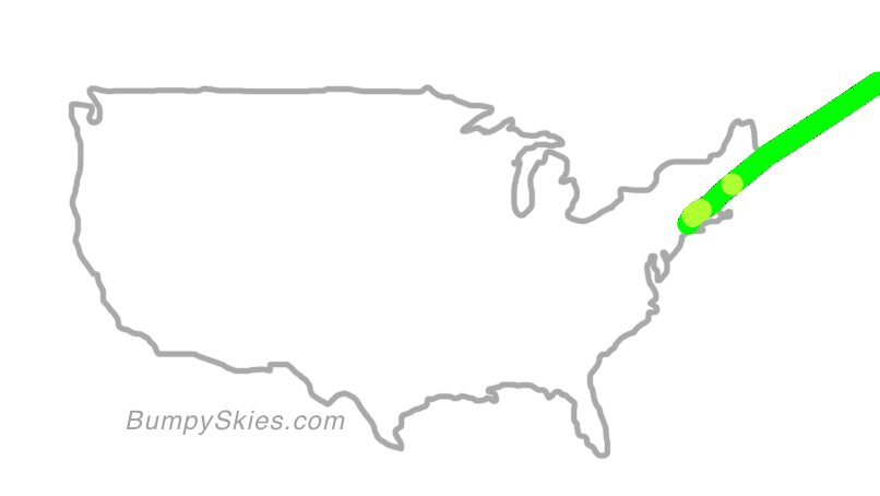 Map of continental US with illustrated flight path and turbulence forecast (described in text below)