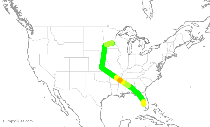 Turbulence forecast map for DAL402, RSW to MSP