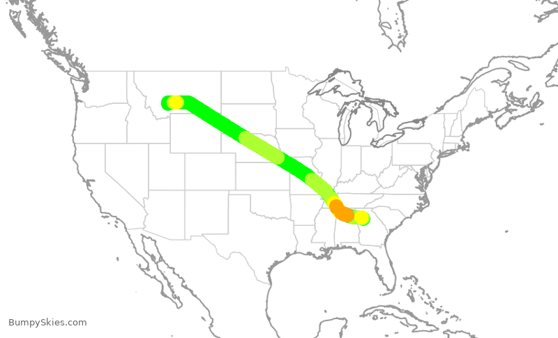 Turbulence forecast map for DAL406, ATL to BZN