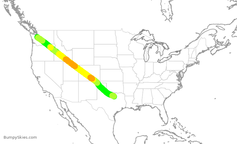 Turbulence forecast map for DAL408, DFW to SEA