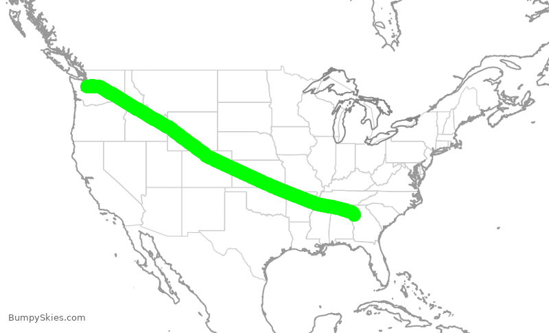 Turbulence forecast map for DAL409, SEA to ATL