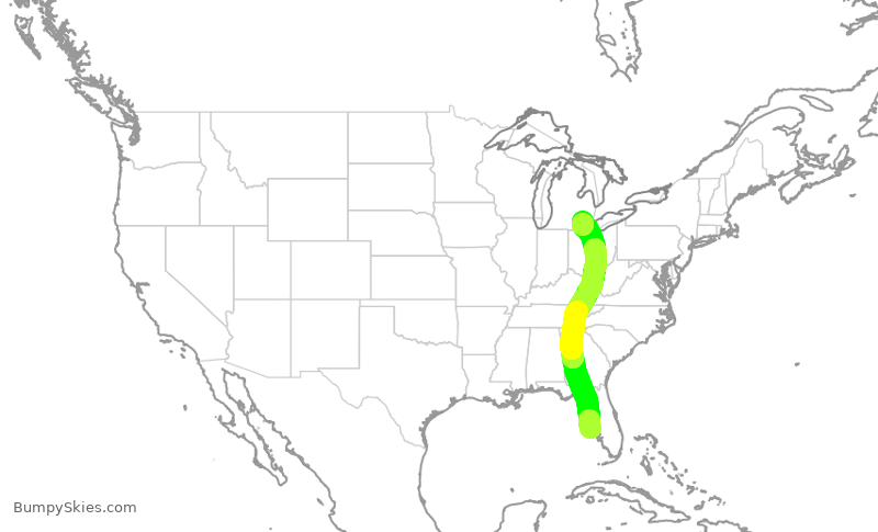 Turbulence forecast map for DAL411, SRQ to DTW