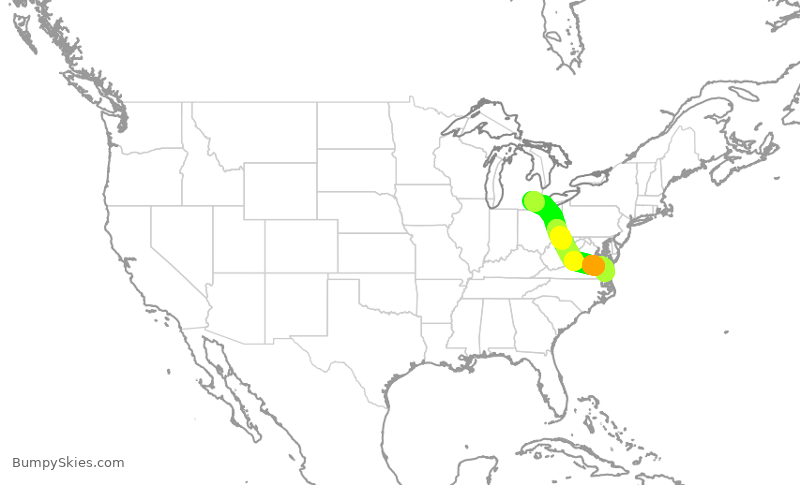 Turbulence forecast map for DAL412, DTW to ORF