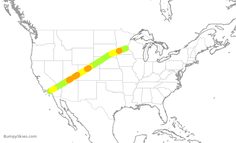 Turbulence forecast map for DAL413, LAX to MSP