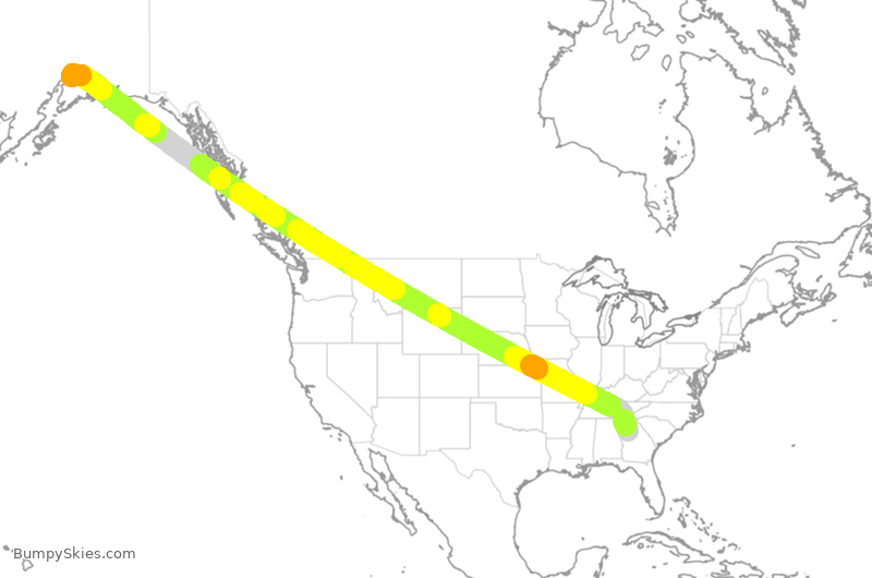 Turbulence forecast map for DAL416, ATL to ANC