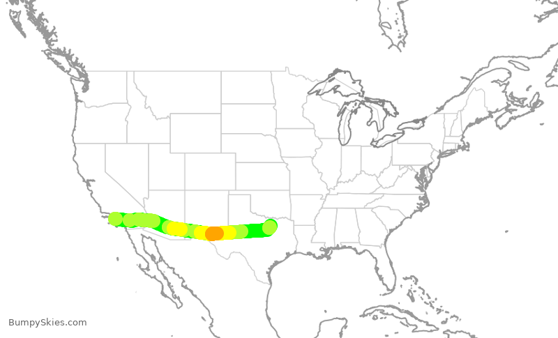 Turbulence forecast map for DAL420, LAX to DFW