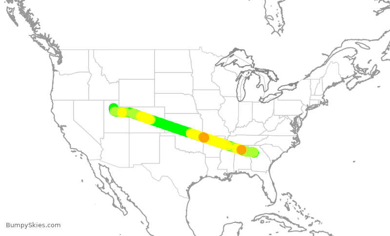 Turbulence forecast map for DAL423, ATL to SLC