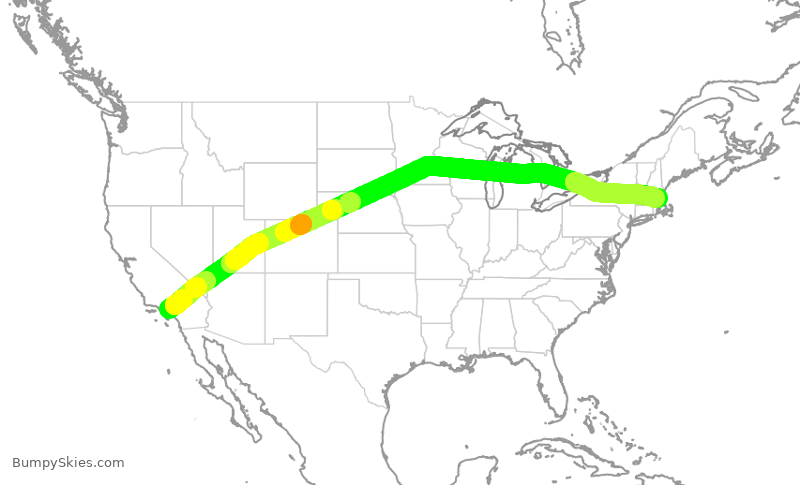 Turbulence forecast map for DAL437, LAX to BOS