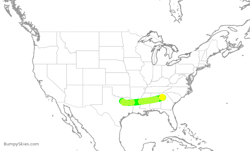 Turbulence forecast map for DAL441, ATL to DAL