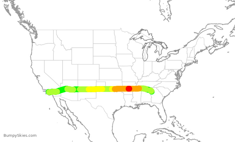 Turbulence forecast map for DAL446, LAX to ATL