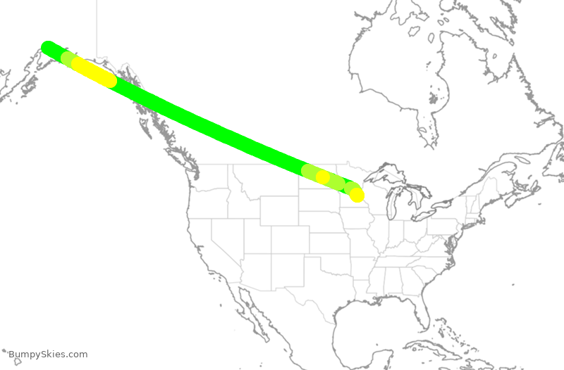 Turbulence forecast map for DAL447, ANC to MSP