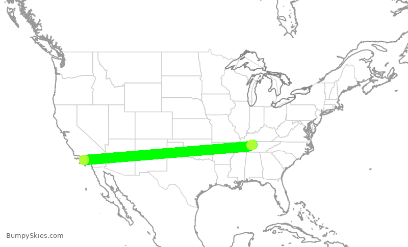 Turbulence forecast map for DAL449, LAX to BNA