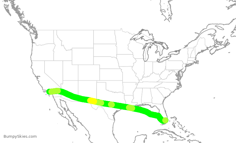 Turbulence forecast map for DAL450, MIA to LAX