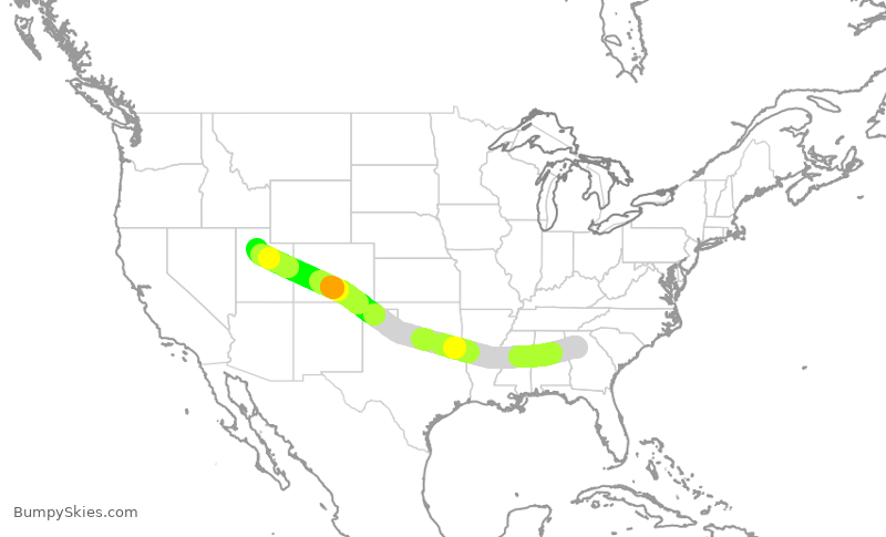 Turbulence forecast map for DAL453, ATL to SLC