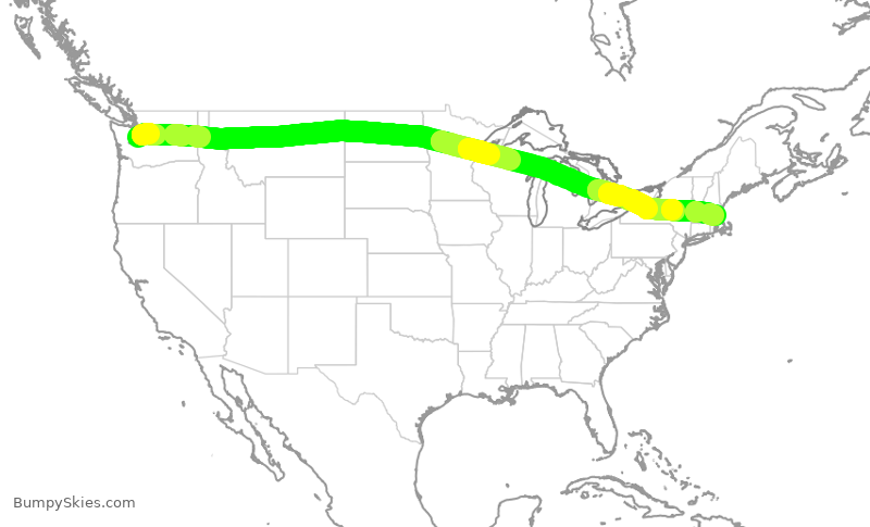 Turbulence forecast map for DAL459, SEA to BOS