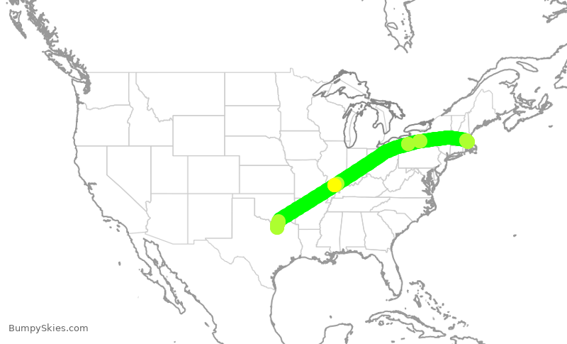 Turbulence forecast map for DAL462, DFW to BOS