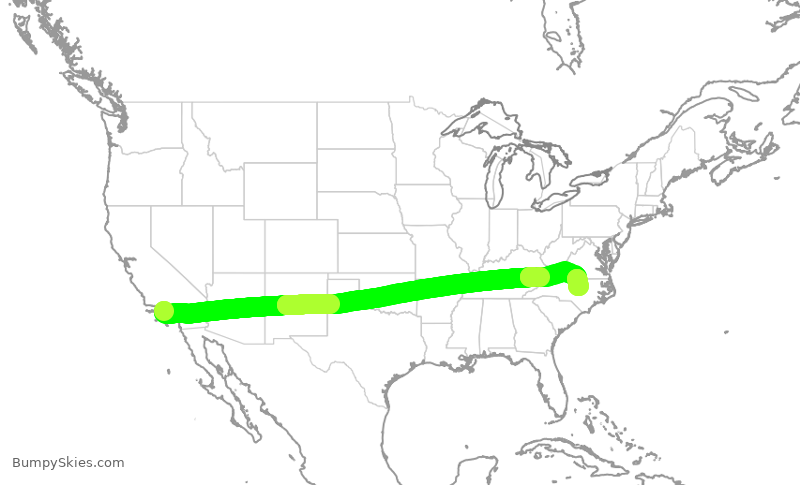 Turbulence forecast map for DAL462, LAX to RDU