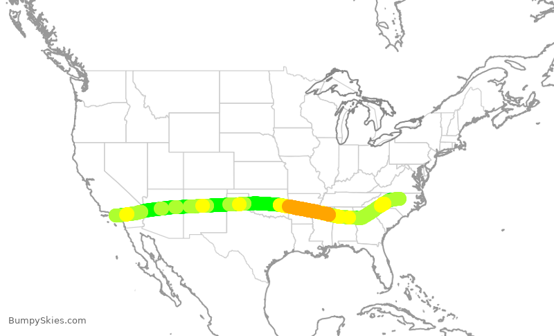 Turbulence forecast map for DAL462, RDU to LAX