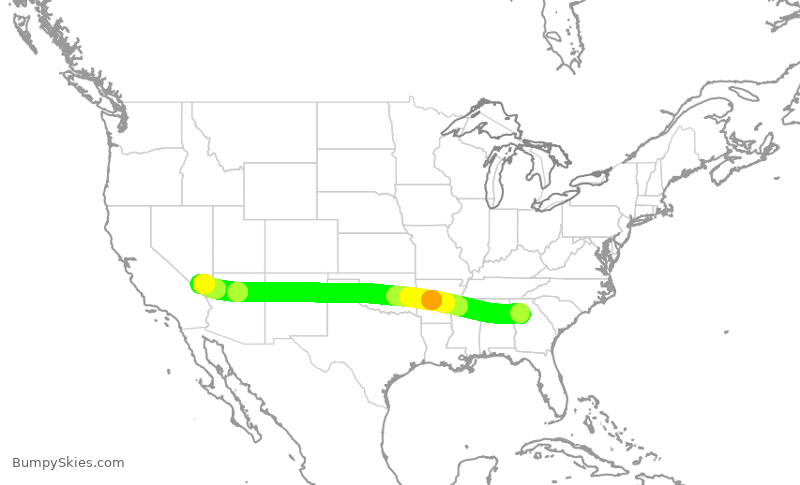 Turbulence forecast map for DAL466, ATL to LAS
