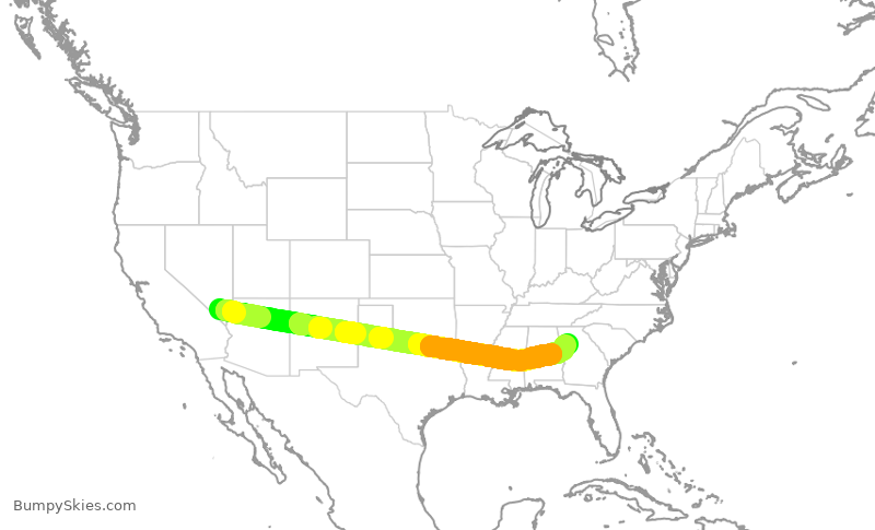 Turbulence forecast map for DAL466, LAS to ATL
